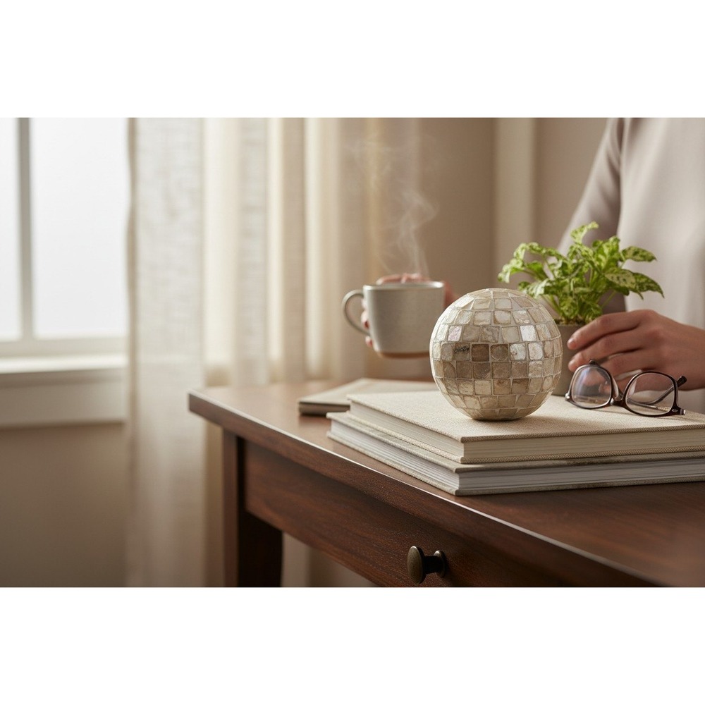 Three Hands Corp Decorative Sphere Unisex 4in Cream Brand New Mother of Pearl